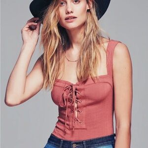 Free People Intimately Philo Lace-up Bodysuit size XS/S Terracotta/Rust